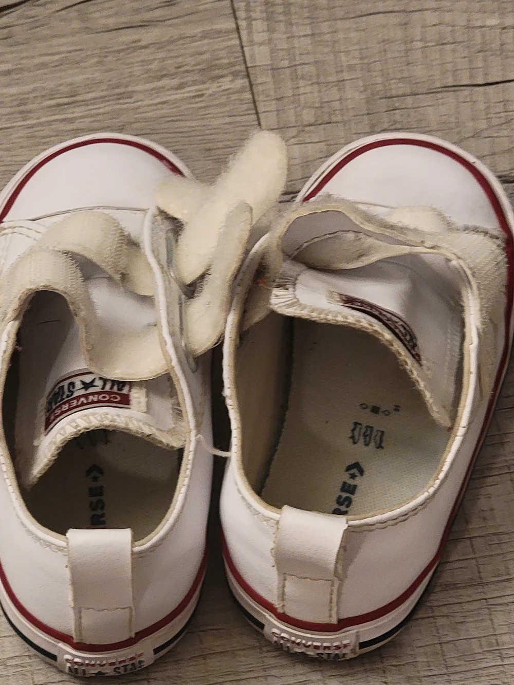 Converse Kids White Sneakers with Red Trim and Velcro
